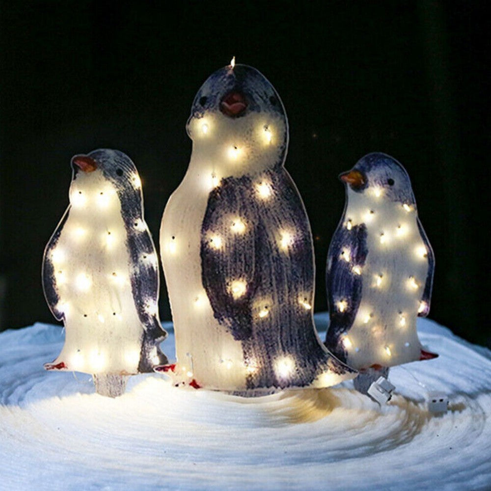 3X Christmas Penguin Acrylic LED
