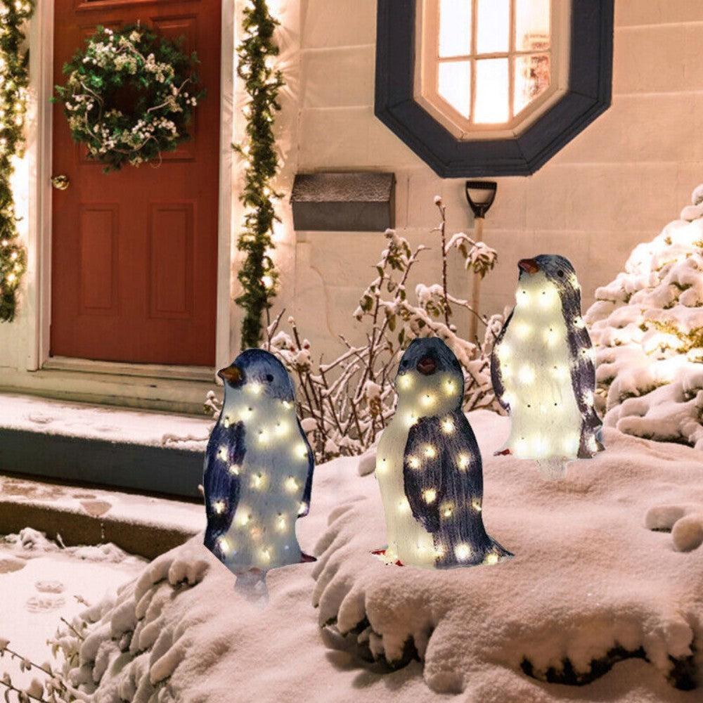 3X Christmas Penguin Acrylic LED